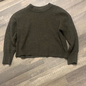 Poof! Olive Ribbed Crew Neck Sweater